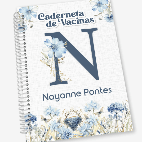 Caderneta de Vacina Inicial Floral Azul
