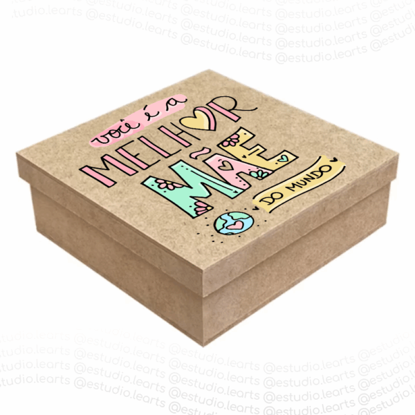Caixa 15x15x5 Personalizada Tampa de Sapato MDF Cru - Dia das Mães modelo 0011