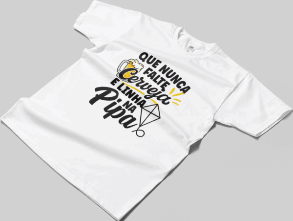 Camisa T-sthirt Cerveja e Linha na Pipa - branca