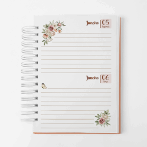 Agenda Bicho Papel Floral Romântico 2026 – Datado - 2 dias por página