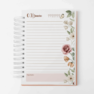 Agenda Bicho Papel Floral Romântico 2026 – Permanente - 1 dia por página