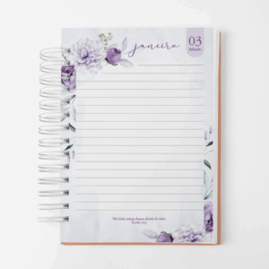 Agenda Bicho Papel Floral Violeta 2026 – Datado - 1 dia por página com versículos