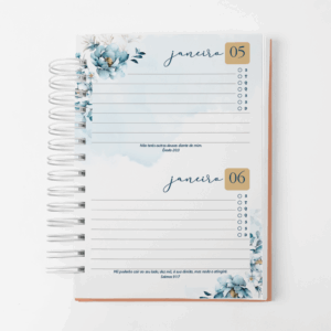 Agenda Bicho Papel Floral Azul 2026 – Permanente - 2 dias por página com versículos