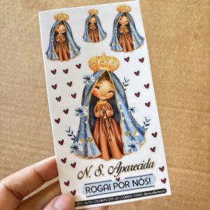 Cartela Adesivo DTF UV - Nossa Senhora Aparecida - Personalize Capa de Celular, Copos, Caixas, Presentes e Muito Mais!