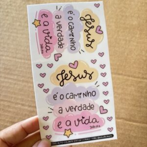Cartela Adesivo DTF UV - Jesus é o Caminho - Personalize Capa de Celular, Copos, Caixas, Presentes e Muito Mais!