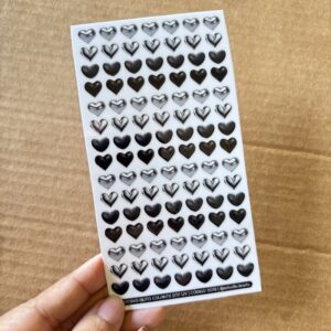 Cartela Adesivo DTF UV - Corações Pretos e Prata - Personalize Capa de Celular, Copos, Caixas, Presentes e Muito Mais!