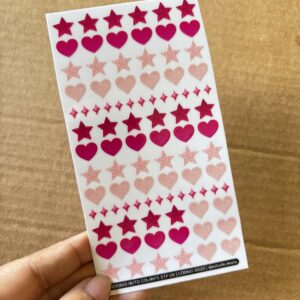 Cartela Adesivo DTF UV - Corações e Estrelas Rosa - Personalize Capa de Celular, Copos, Caixas, Presentes e Muito Mais!
