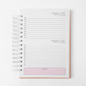 Agenda 2027 Branco Papel - Datada - 2 dias por página horizontal - Rosa